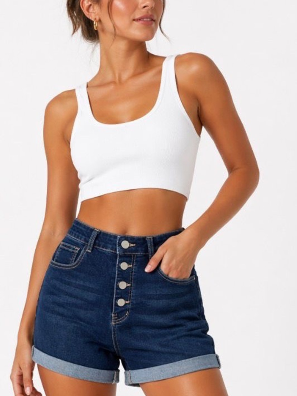 SHEIN Dark Blue Jean Shorts with Metallic Buttons